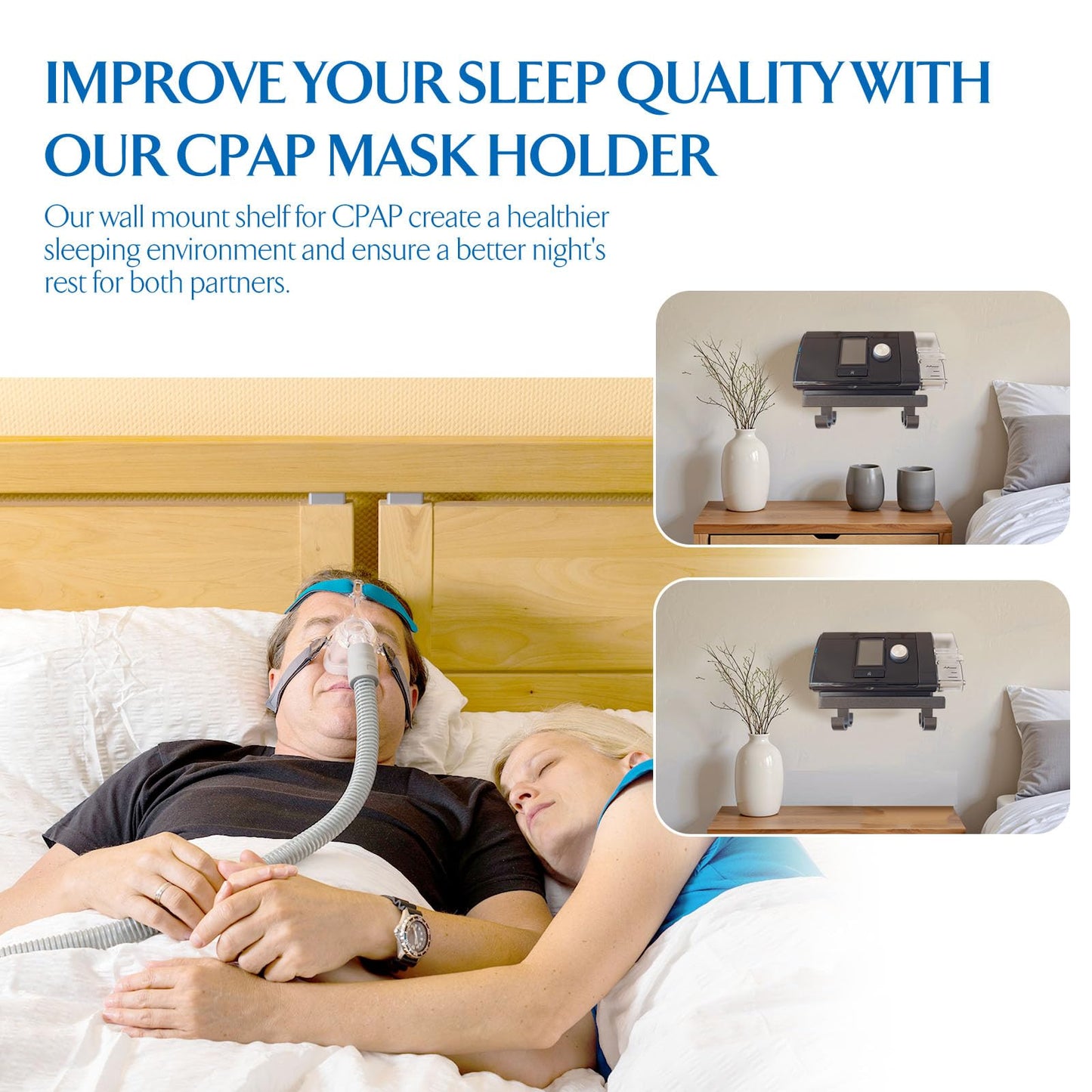 Fuwkeo Wall Mount Shelf for AirSense 10 CPAP Machine – Includes Mask Hook & Hose Hanger – Space-Saving Bedside Organizer, Easy to Install – Durable CPAP Accessory