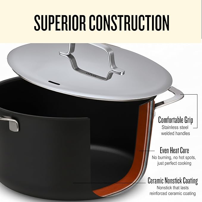 Alva Maestro 12-Piece Ceramic Nonstick Cookware Set – Made Without PTFE, PFOA, PFAS, Non-Toxic Pots & Pans with Lids – Induction & Oven Safe to 400°F – Even Heat, Easy Clean, Durable Aluminum