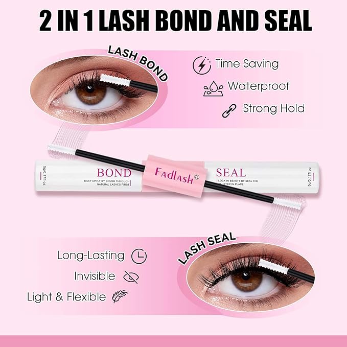 FADLASH Lash Extension Kit Lash Clusters Kit 10-18mm Eyelash Cluster Lashes with Lash Bond and Seal Lash Tweezers DIY at Home (KLS52+ZW03-07D-10-18 Kit)