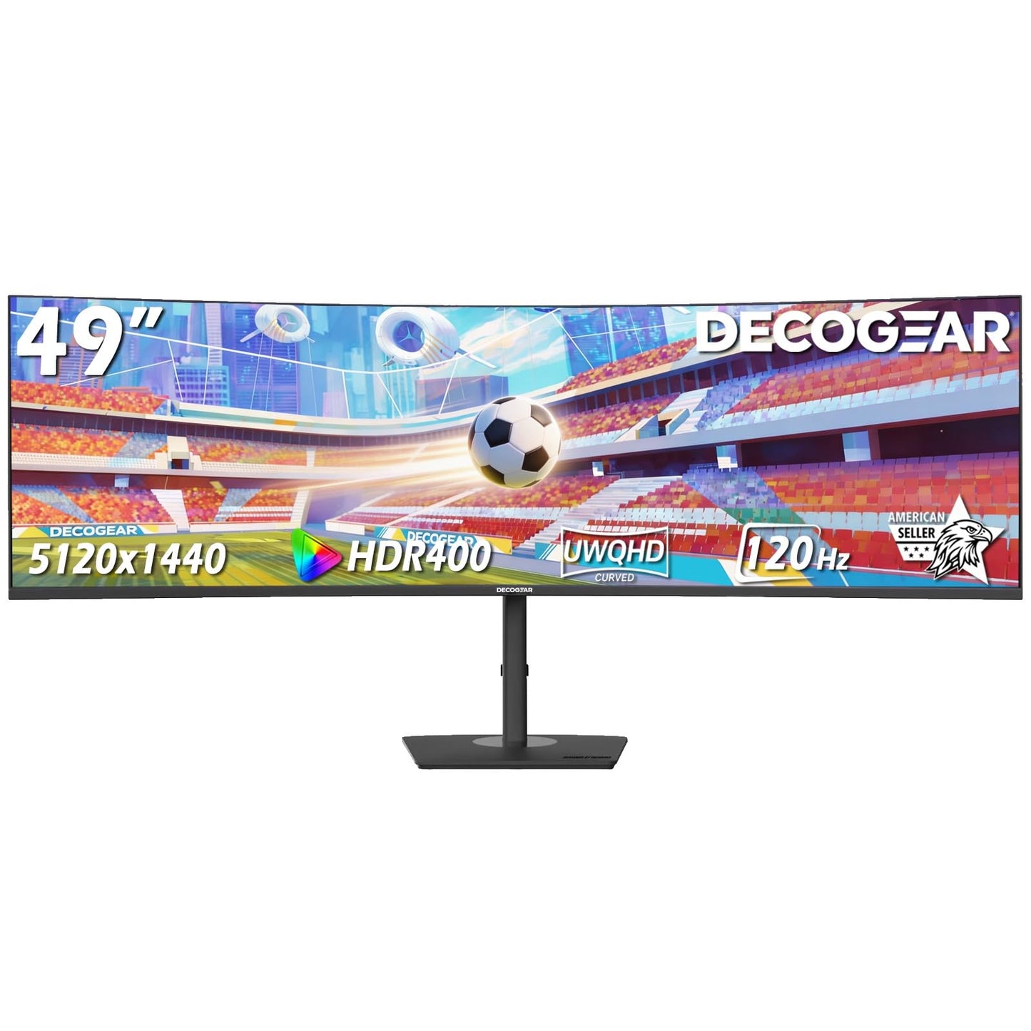 Deco Gear 49 Inch Curved Monitor, 5K2K Ultrawide WDQHD Screen 5120×1440, R1500, HDR400, 120Hz, 32:9 VA Panel, USB-C 65W PD, Adaptive Sync, PBP/PIP, KVM Switch, Built-in Speakers & Ergonomic Stand