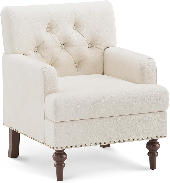 MALOL Upholstered Accent Chair with Thick Cushion, High Back Reading Chair, Linen Blend Armchair with Solid Rubberwood Leg...