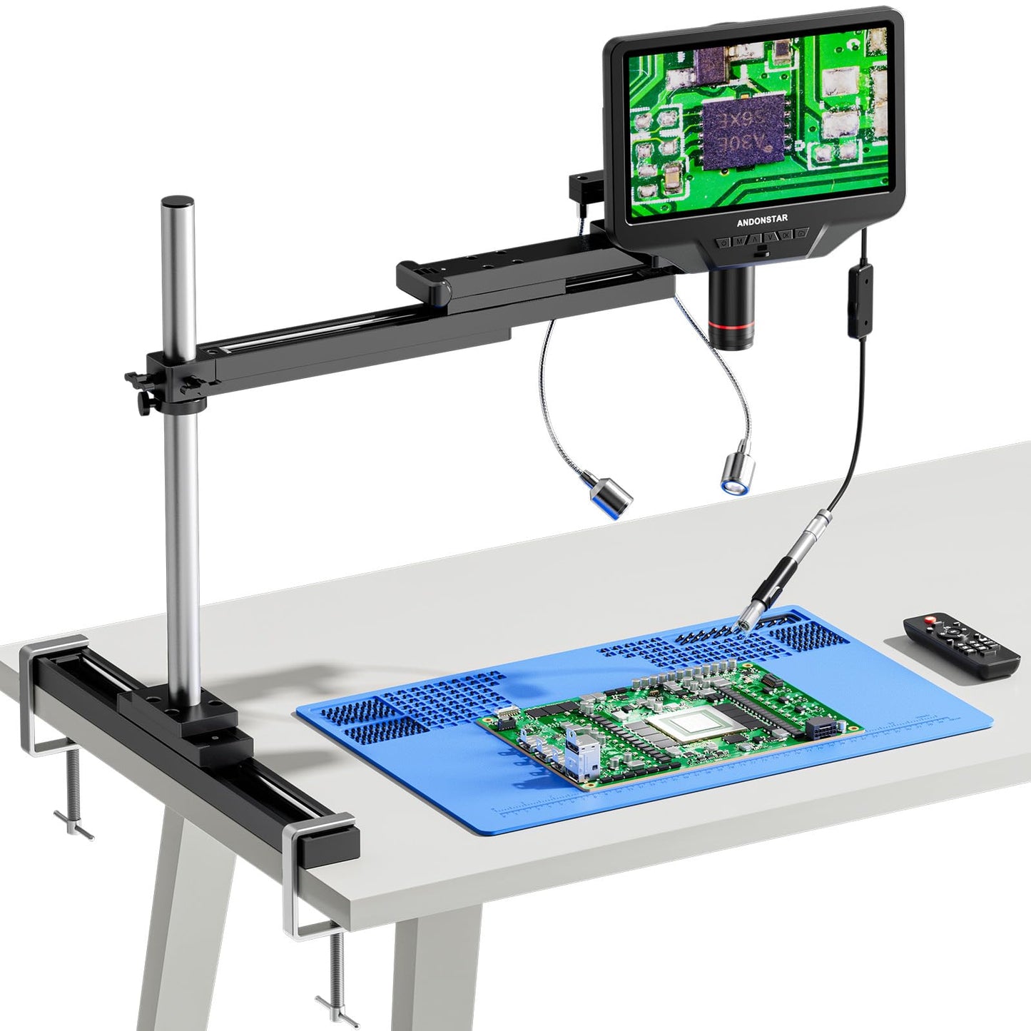 Andonstar AD409 SA 10.1 HDMI Soldering Digital Microscope with Slide Rail Arm, Endoscope, 300X USB Electronic Microscope Camer