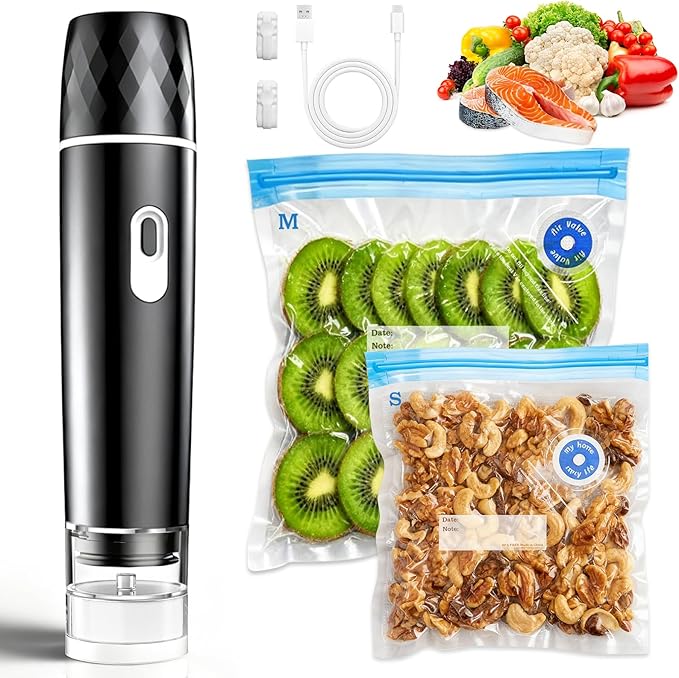Vacuum sealer For Food,Compact Vacuum Sealer Machine (Vacuum Sealer + 10 Reusable Vacuum Bags,Cordless Handheld Vacuum Sea...