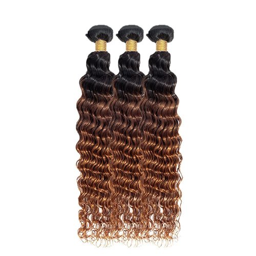 Habiliana Bundles Human Hair 18 20 22 Inch Omber Deep Wave Human Hair Bundles Natural Chocolate Brown T1B/4/30 11A Unprocessed Brazilian Virgin Quick Weave Hair Extensions for Black Women