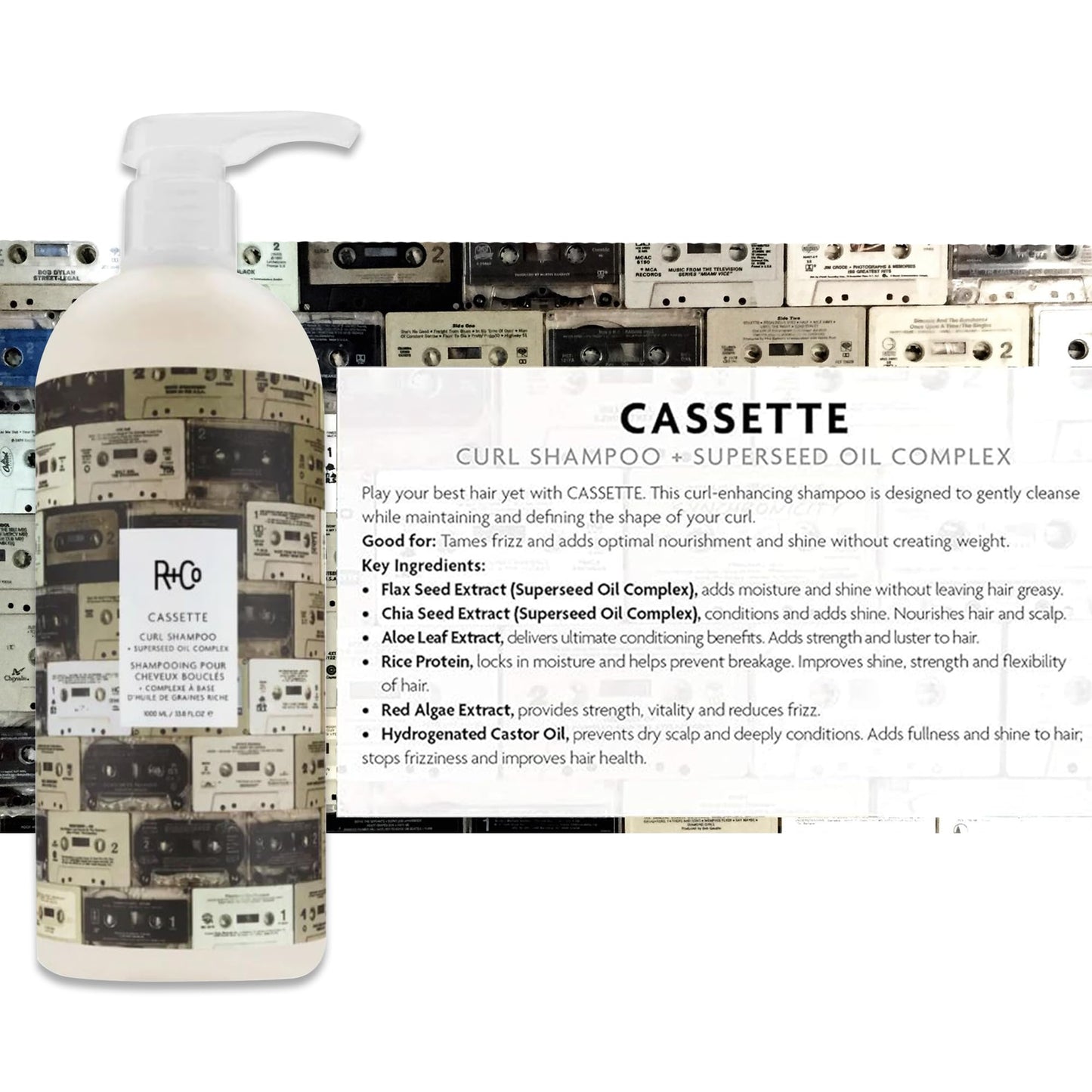 R+Co Cassette Curl Defining Shampoo and Conditioner Set (1 L) | Cleanse + Maintain + Tame + Define | Superseed Oil Complex | Veg