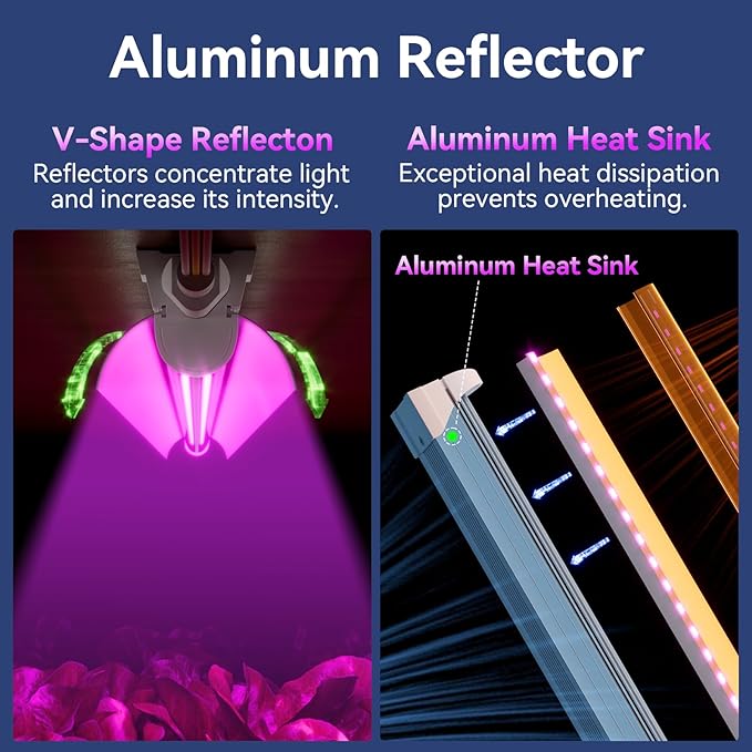 4FT Plant Grow Light, Super Bright Plant Lights for Indoor Growing, Full Spectrum, with ON/Off Switch & Timed Function, Pinkish