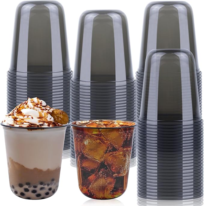 100 Pcs Disposable Stemless Glasses 12oz Plastic Cups PET Disposable Drinking Cups Cold Party Plastic Wine Glasses Classic...