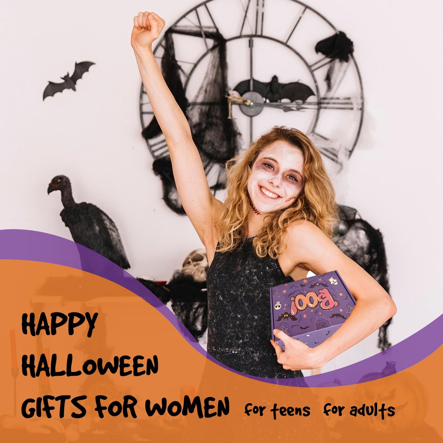 Boo Basket Stuffers for Women, Halloween Gifts for Women, Cute Halloween Boo Basket for Teens Girls Her Sister Friend Adults With Spooky Glass Cups