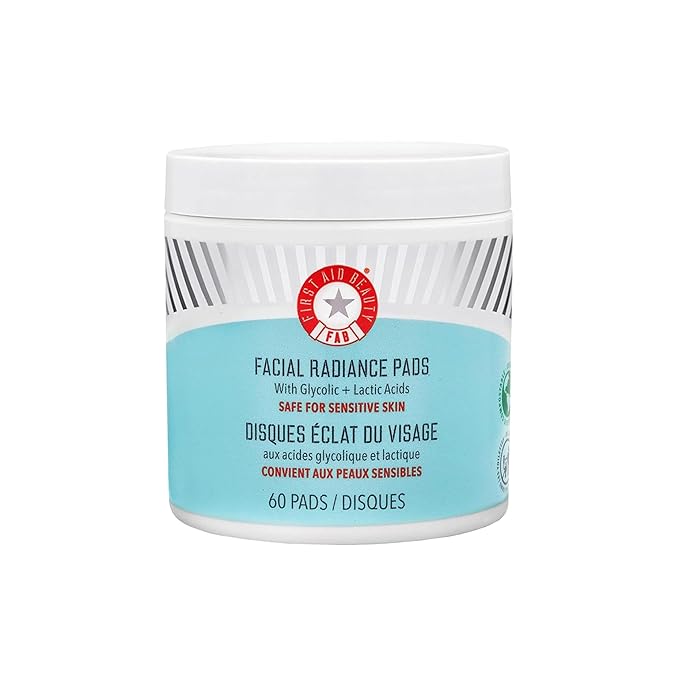 First Aid Beauty - Facial Radiance Pads with Glycolic & Lactic Acids, Daily Exfoliating Pads with AHA, Visibly Smaller Por...