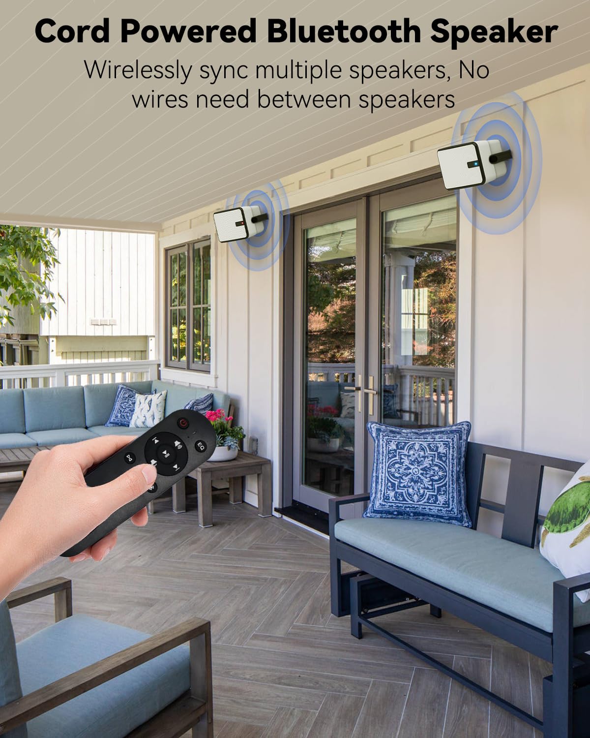 Plyee Audio 400W Outdoor Bluetooth Speakers, Wireless Sync Between Speakers, Powerful Bass, Wall Mount for Patio, Porch, Gazebo, Garage, 2-Pack, White(MZ-621)