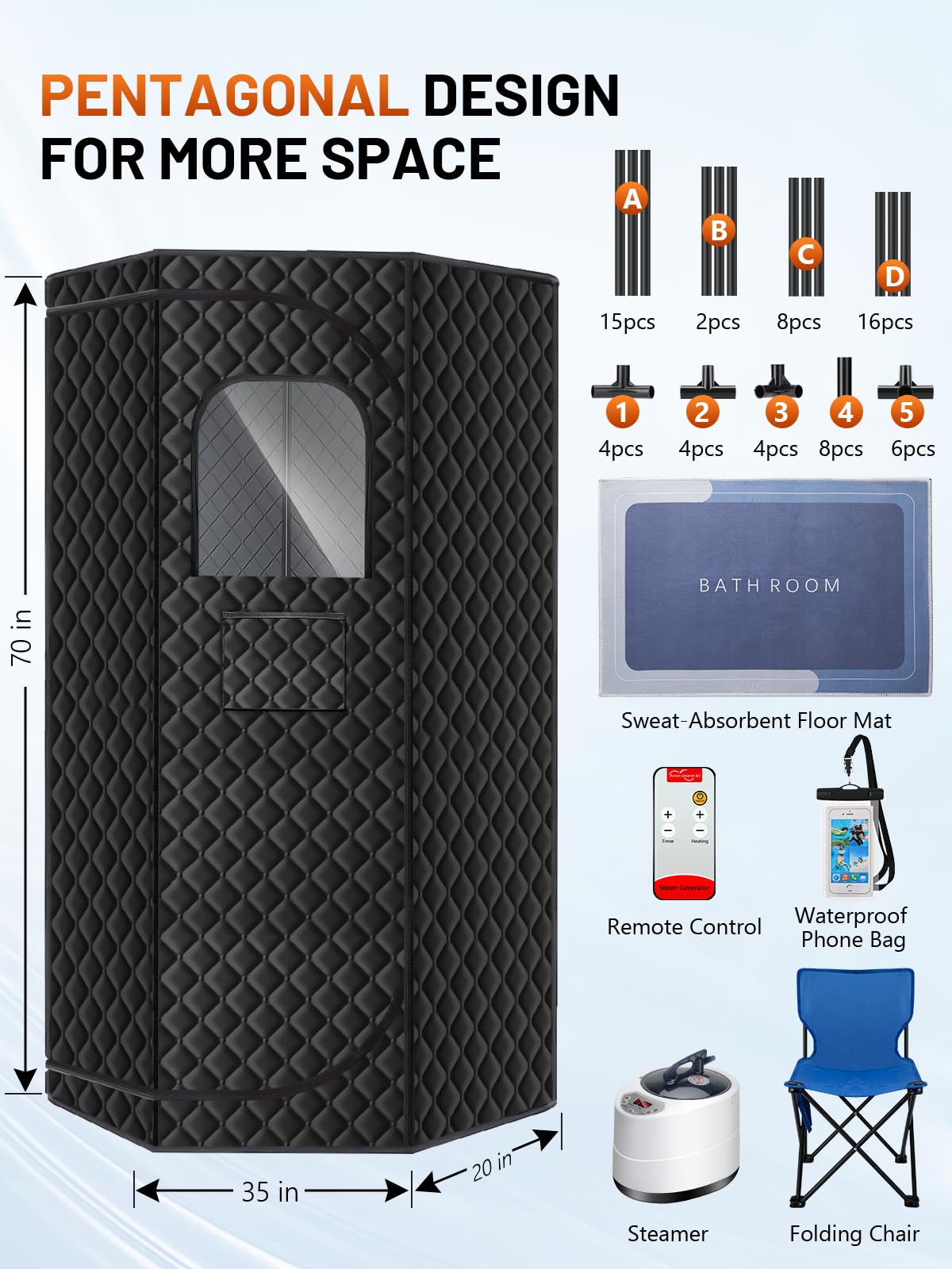 RELEXNOW Portable Steam Sauna for Home, Portable Sauna Box Full Body for Home with 9 Adjustable Heat Levels, Steam Sauna with 3L 1500W Steamer, Folding Chair, 99 Minute Timer