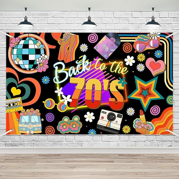 Lofaris 70s Banner - Back to The 70’s Party Decorations, Retro Disco Theme Photography Background for Birthday Party, Stud...