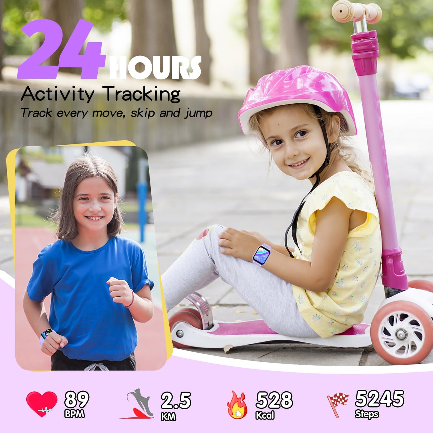 YOUSOKU Kids Smart Watch Girls Boys, Fitness Tracker for Kids, 1.5 Inch DIY Dial, 19 Sport Mode, Sleep Monitor, Pedometers, Heart Rate, IP68 Waterproof, Great Gift for Boys Girls Teens 6-14