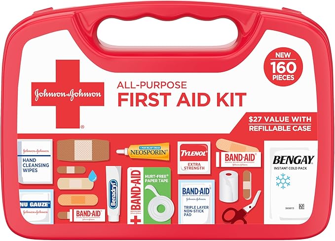 All-Purpose Portable Compact First Aid Kit for Minor Cuts, Scrapes, Sprains & Burns, Perfect for Home, Car, Travel, Camping Essentials & Outdoor Emergency Kit, 160 Pieces