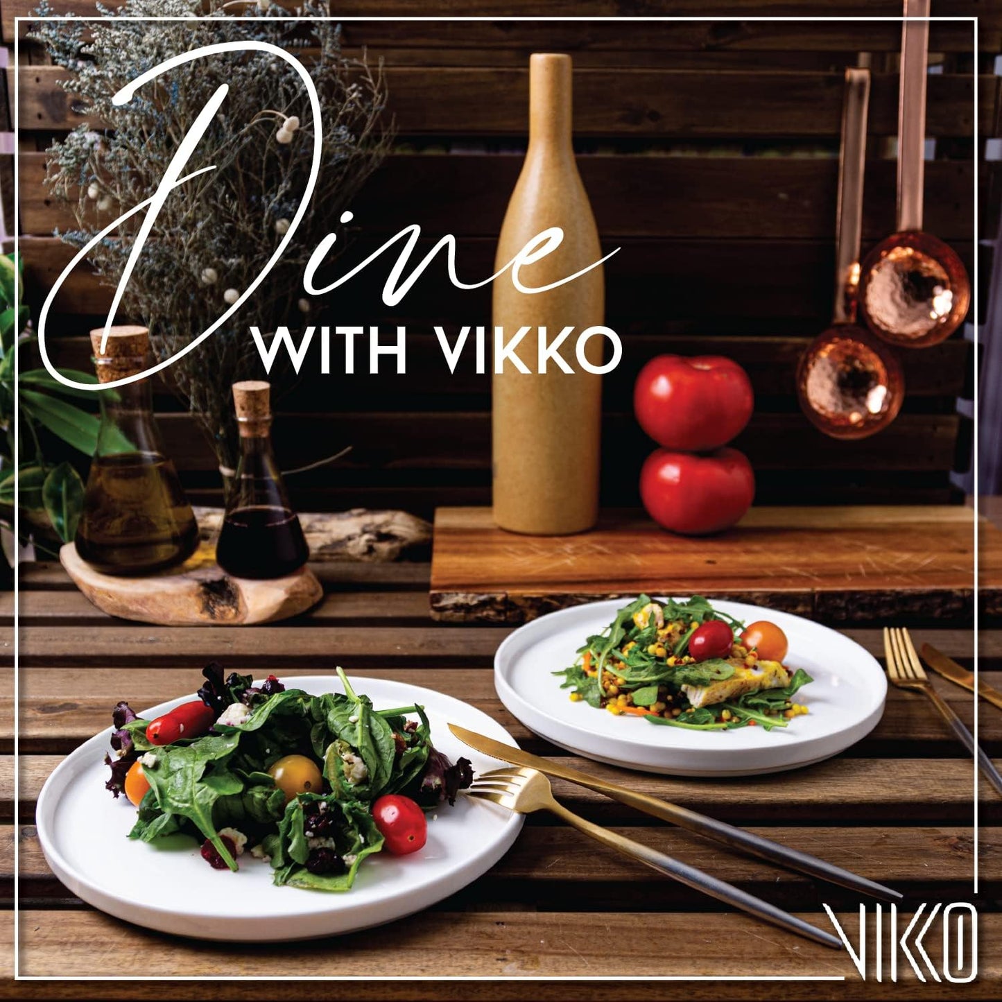 Vikko Salad Plate, Set of 6 White Plates, Dessert, Salad, Appetizer Plate, Fine Bone China, Stackable 8 Inch Dessert Plates, Dishwasher Safe