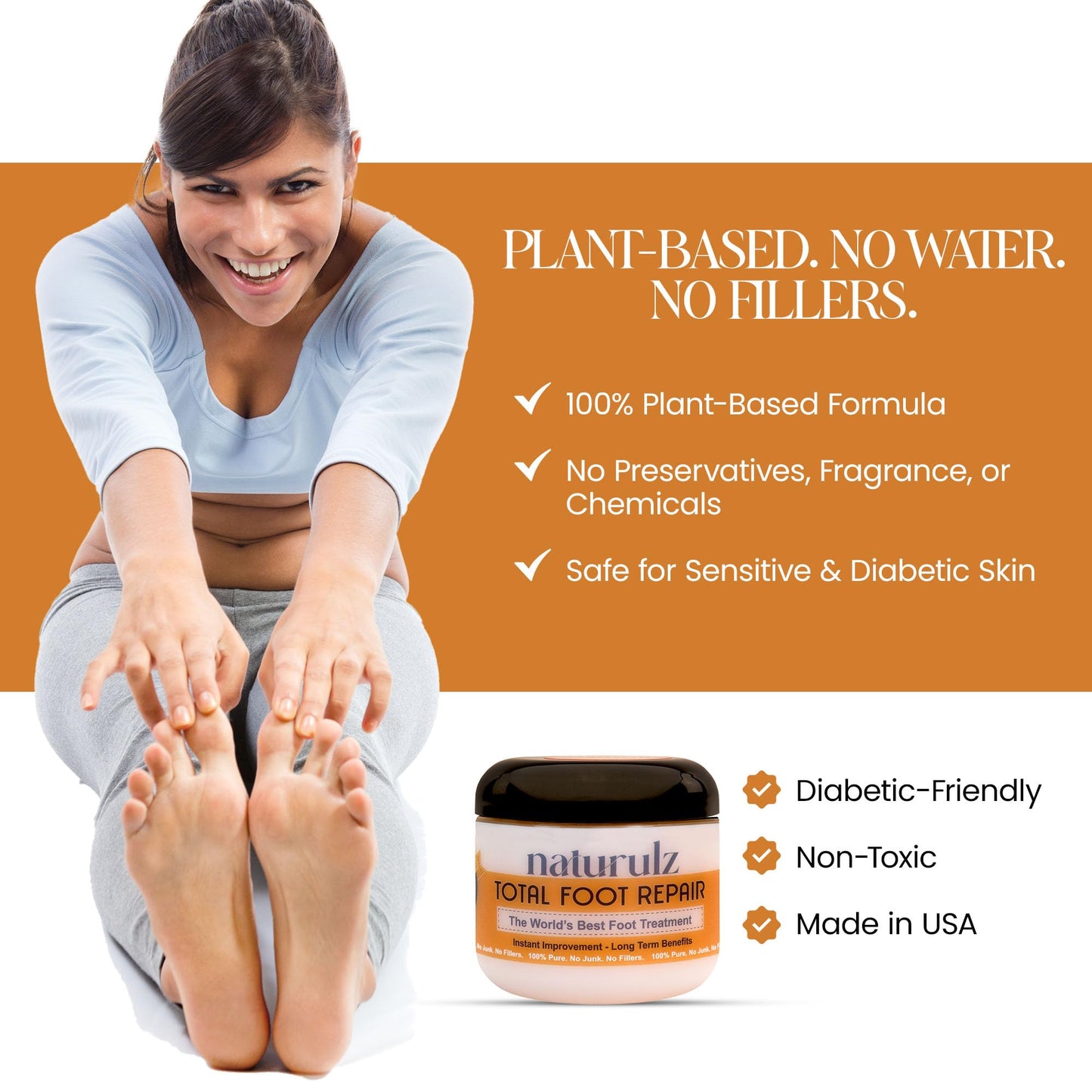 Naturulz Total Foot Repair 4oz - No Junk Foot Cream for Dry, Rough Skin & Cracked Heels, Lightweight & Compact Moisturizer for F