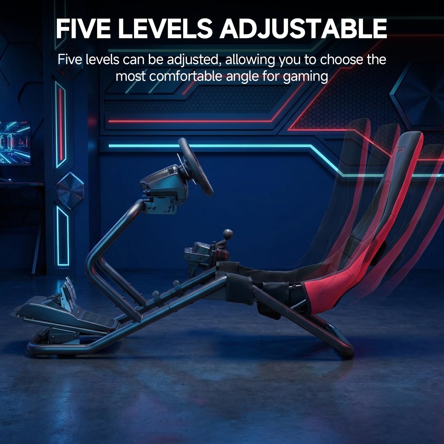 GTPLAYER Sim Racing Cockpit Adjustable for High Performance Racing Simulator Cockpit, Compatible with All Steering Wheels & Pedals on The Market, Supports PC & Console, Black