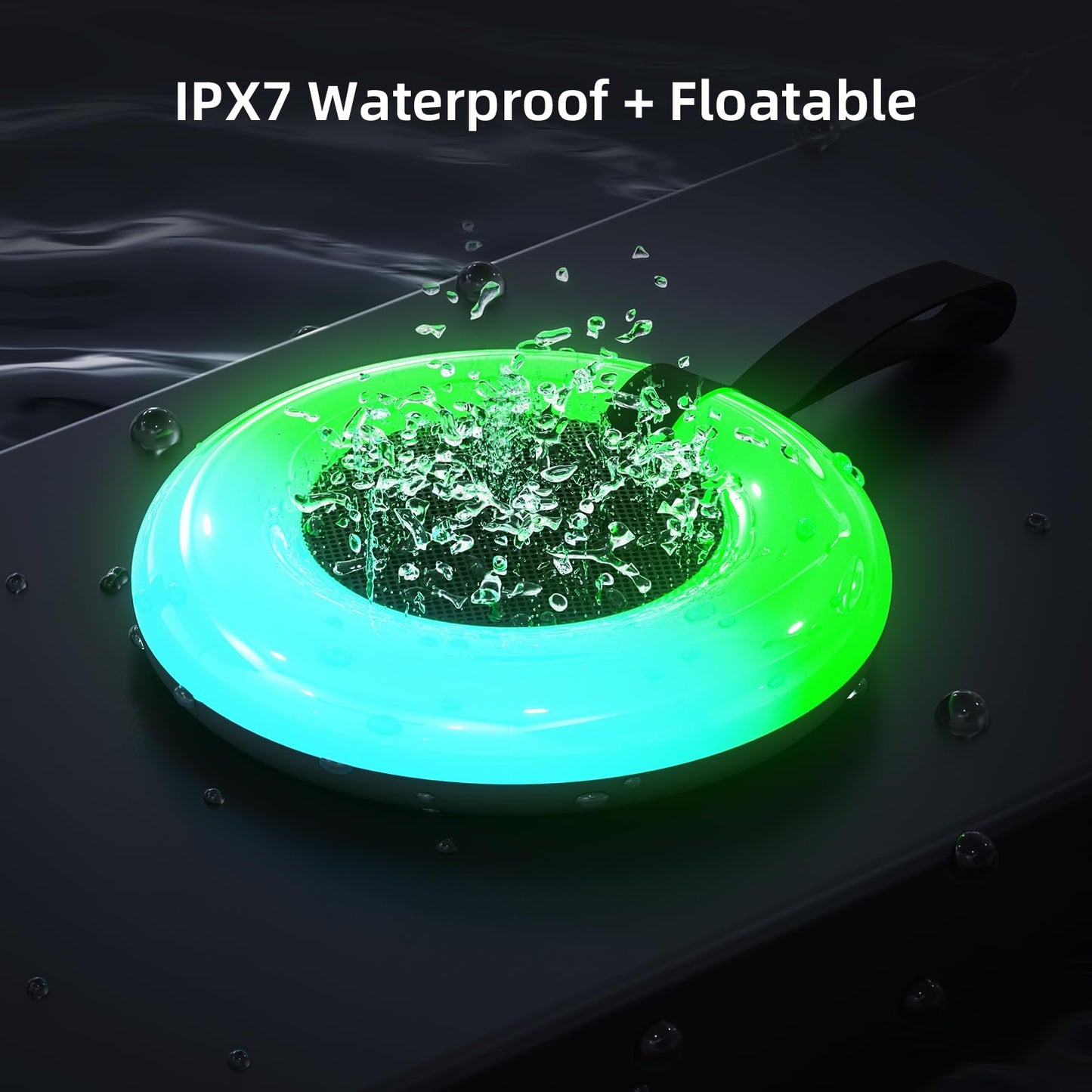 Xinborry IPX7 Waterproof Speaker with Dynamic LED Light,Bluetooth Shower Speaker,Portable Bluetooth Speakers,Floating, True Wireless Stereo for Outdoor/Pool/Beach,BT5.3/TF-Card,Ideal Gifts(Black)