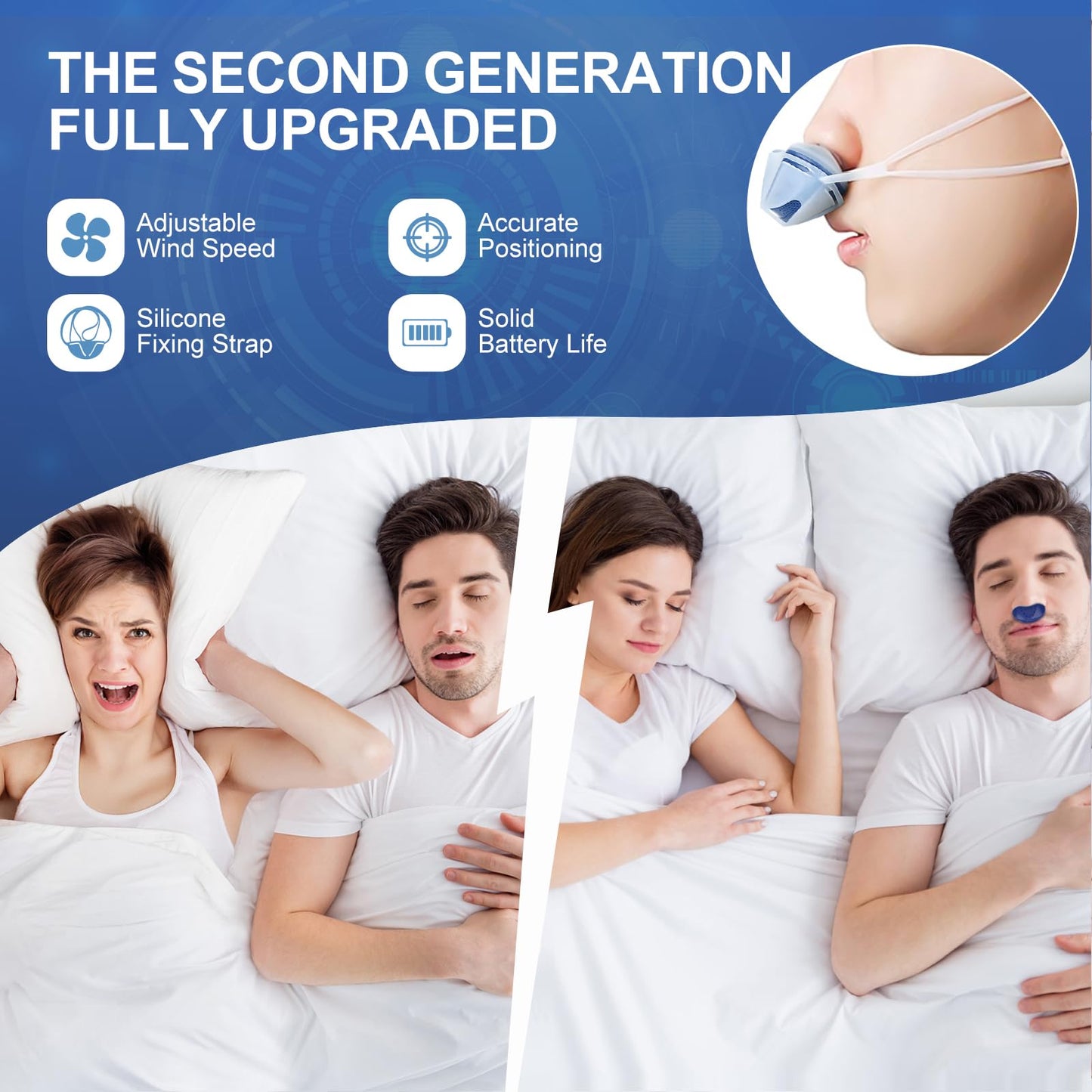 Anti Snore Device,Electric Snoring Solution,Mini Portable Stop Snoring Devices Stopper,Adjustable Wind Speed Snoring Prevention Nasal Dilators for Men & Women Travel,Blue