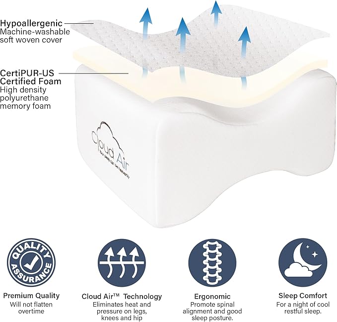 Vaunn Medical Side Sleeper Memory Foam Knee Pillow and Leg Positioner Cushion to Soothe Back, Leg and Hip Discomfort