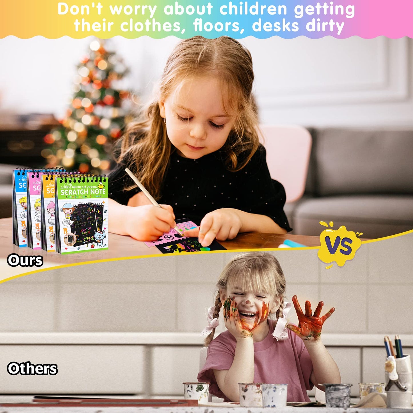 YSCare 24 Pack Scratch Arts and Crafts Notebooks, Rainbow Scratch Arts Paper, Stuffers Essentials Gifts for Kids Ages 4-8 Birthday Party Favors Stocking Stuffers
