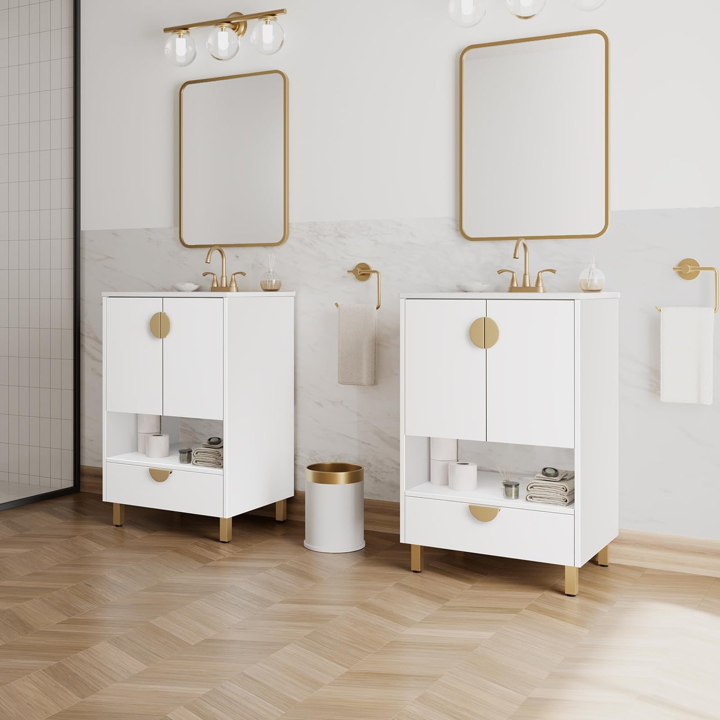 phiestina Fully Assembled 24 Inch White Modern Bathroom Vanity with Sink, Free Stading Vanity Cabinet for Bathroom with 2 Doors and 1 Drawer,Faucet Not Included,YMS02-24-WHITE-JH