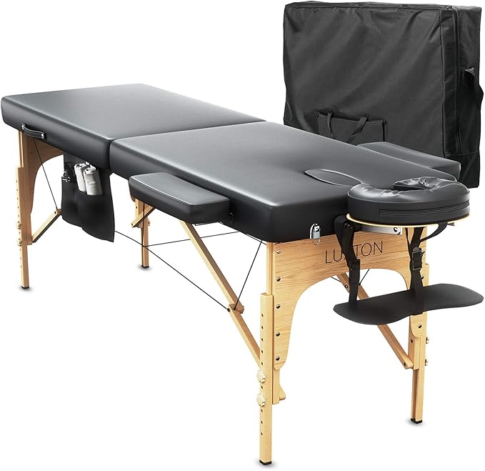 Luxton Home Premium Foam Massage Table Portable Foldable Massage Bed Height Adjustable, 72 Inches Long 27 Inches Wide Home Salon Spa Bed Tattoo Table with Accessories & Rolling Case, Easy Set Up