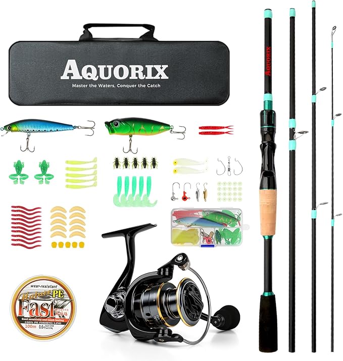 Aquorix Fishing Pole Combo Set – Spinning & Baitcasting Travel Lure Rod Kit, Medium Power, X-Fast Action, 5'11"/6'11", 4/...