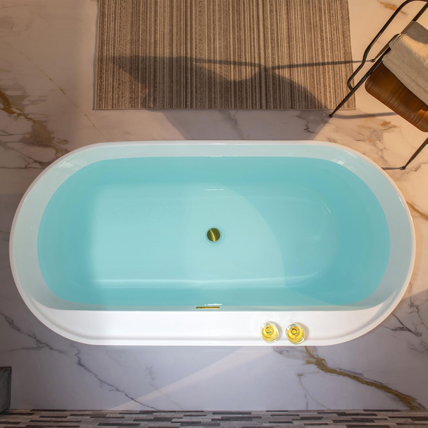 WOODBRIDGE 72" Acrylic Freestanding Bathtub Contemporary Soaking White Tub with Brushed Gold Overflow and Drain,B0059-BG