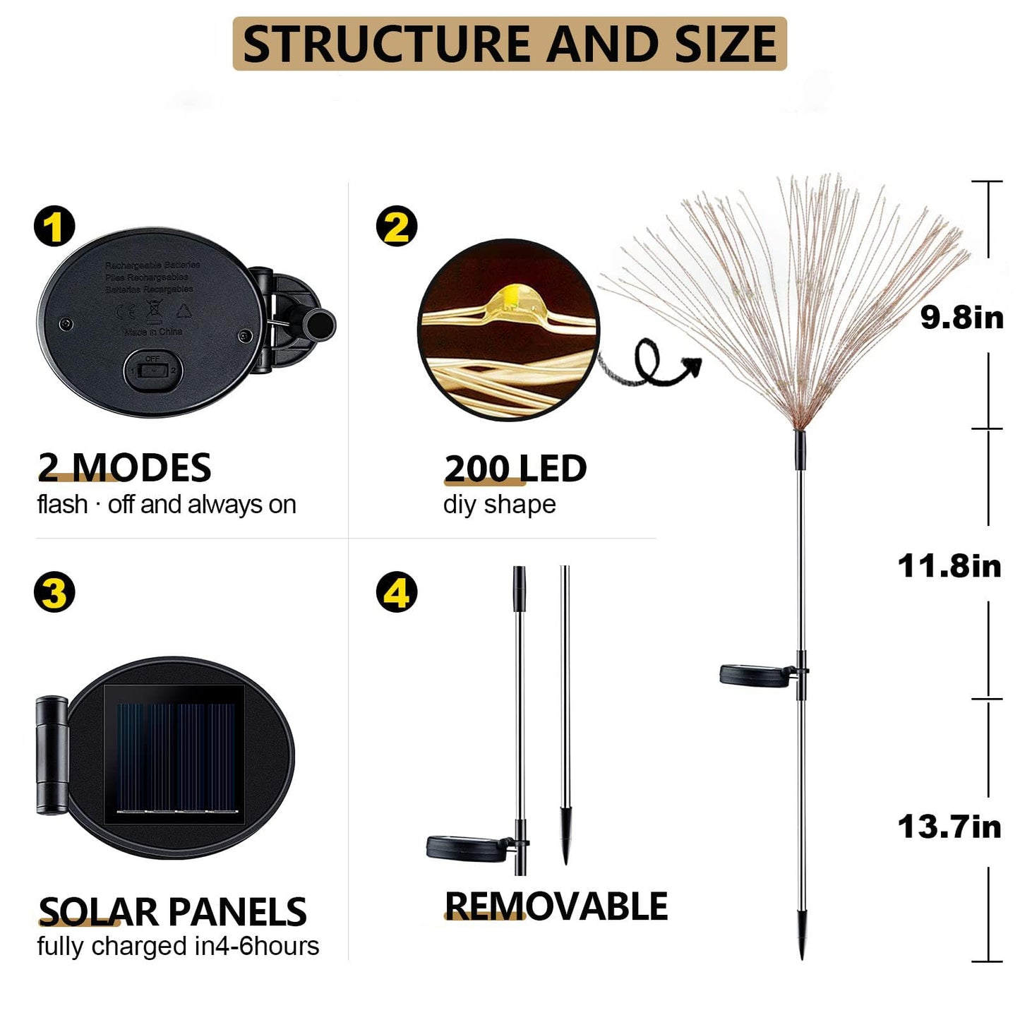 4 Pack Solar Firework Lights 200 LED Create Magical Nights, Waterproof Starburst Fairy Lights for Garden Yard Patio Christmas Romantic Wedding Party Decor(Warm White)