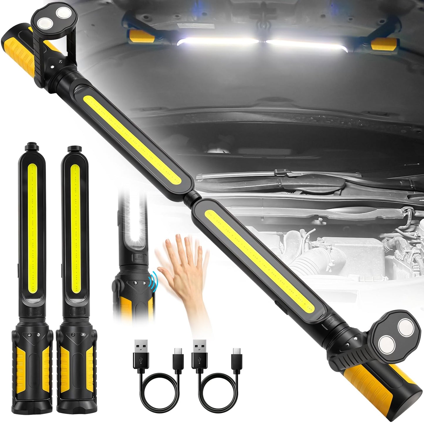 SYLSTAR Mechanic Work Light Bar with Upgraded Sensor Control - 2400LM LED, 4400mAh Rechargeable Underhood Work Light with Hooks & Magnetic Base for Car Repairing, Garage Workshop, Emergency