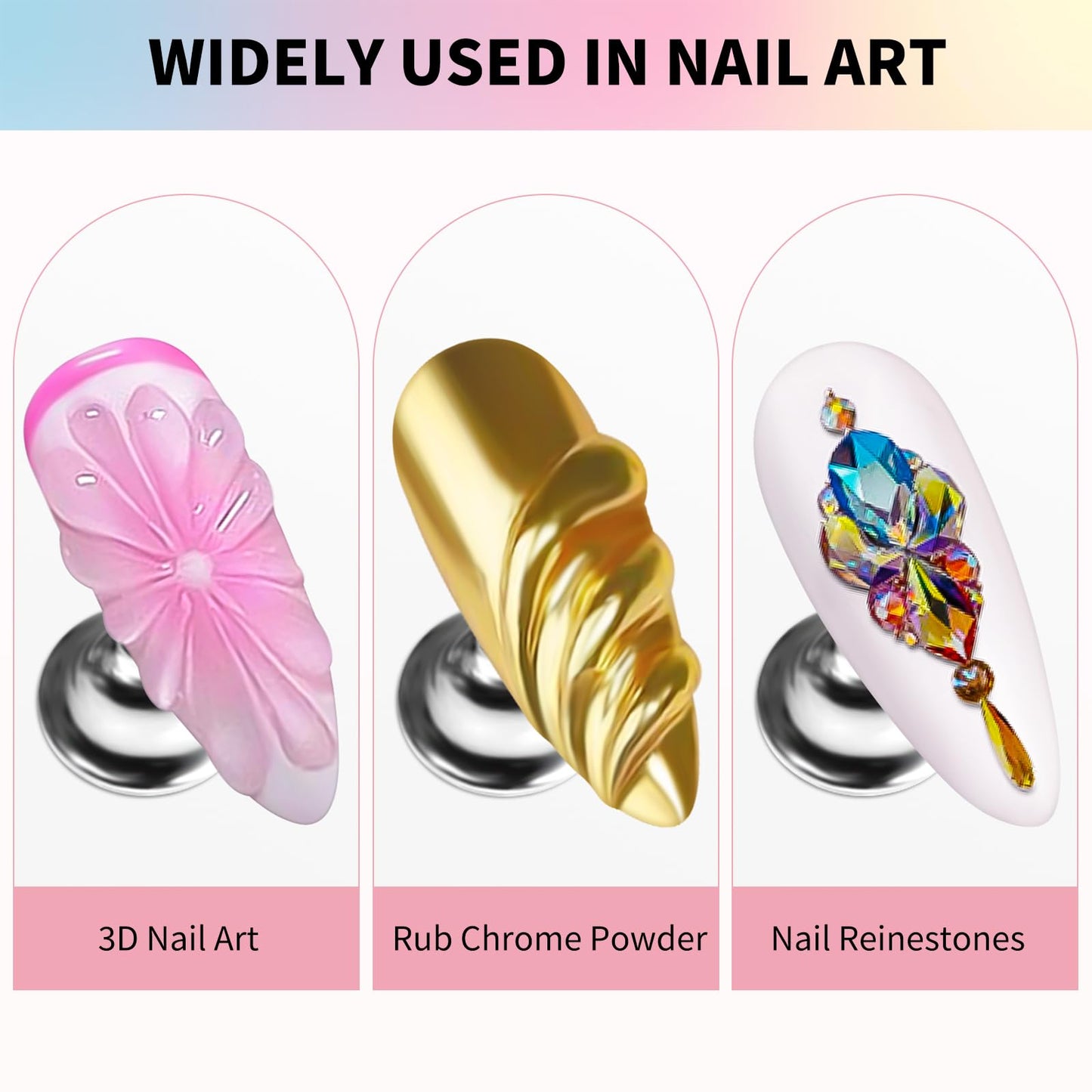 3D Nail Gel Art and Gold White Pearl Chrome Nail Powder Kit, 3 in 1 No Wipe Clear 3D Sculpting Gel for Nail Art, 15g Semi Solid