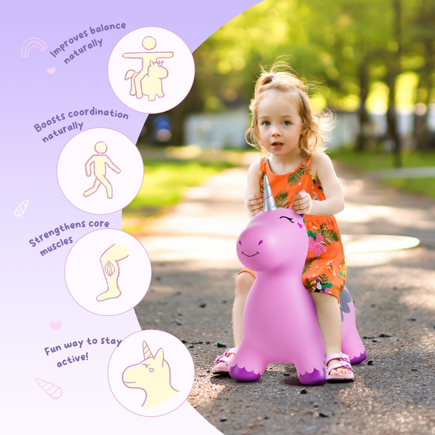 ZOOJOY Unicorn Bouncy Hopper, Inflatable Bouncy Horse Hopping Toys for Toddlers, Indoor Outdoor Bounce and Ride On Bouncer Boys Girls, Birthday Gifts for 18 Months 2 3 4 5 6 Year Old with Pump
