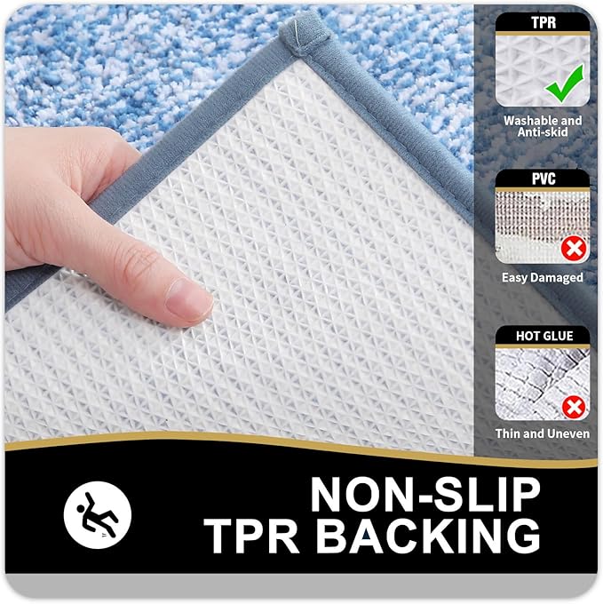 OLANLY Bathroom Rugs 47x20, Extra Soft and Absorbent Microfiber Bath Mat, Non-Slip, Machine Washable, Quick Dry Shaggy Bath Carpet, Suitable for Bathroom Floor, Tub, Shower (Runner, Blue)