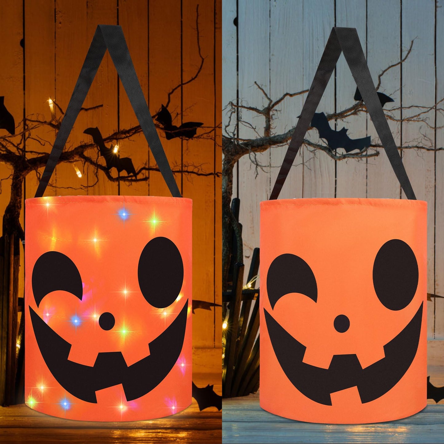CCINEE 2Pcs Light Up Halloween Trick Or Treat Bucket, Kids Candy Bags for Halloween Party Favors LED Glow in The Dark Goodie Bags for Trick Or Treat Candy Gifts