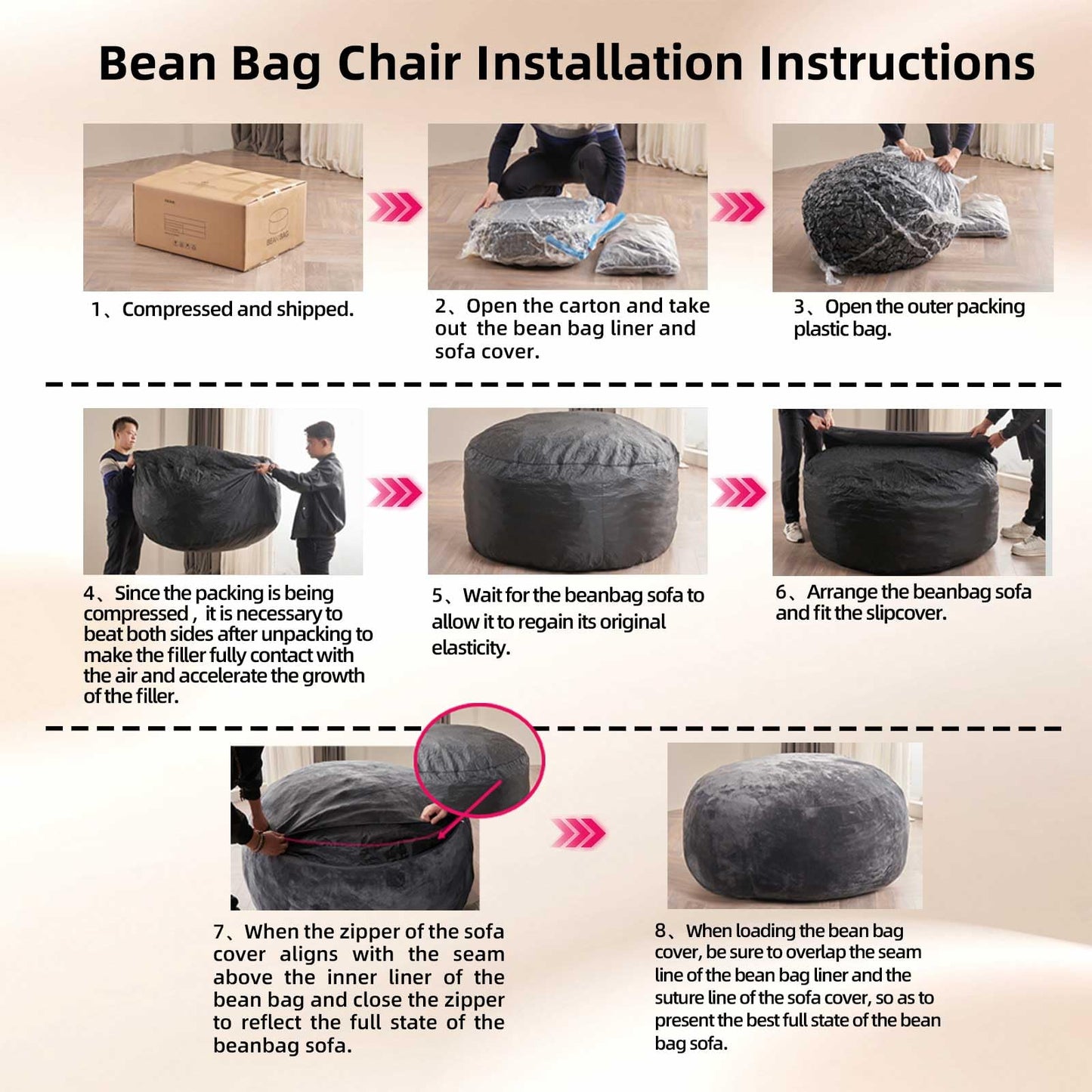 7FT,Oversized Bean Bag Chairs for Adults，Bean Bag Chair with Filler Included，Giant Bean Bag Chair Covered with Flannel Cover, Living Room Furniture, Suitable for Bedroom and Dormitory. (Dark Gray)