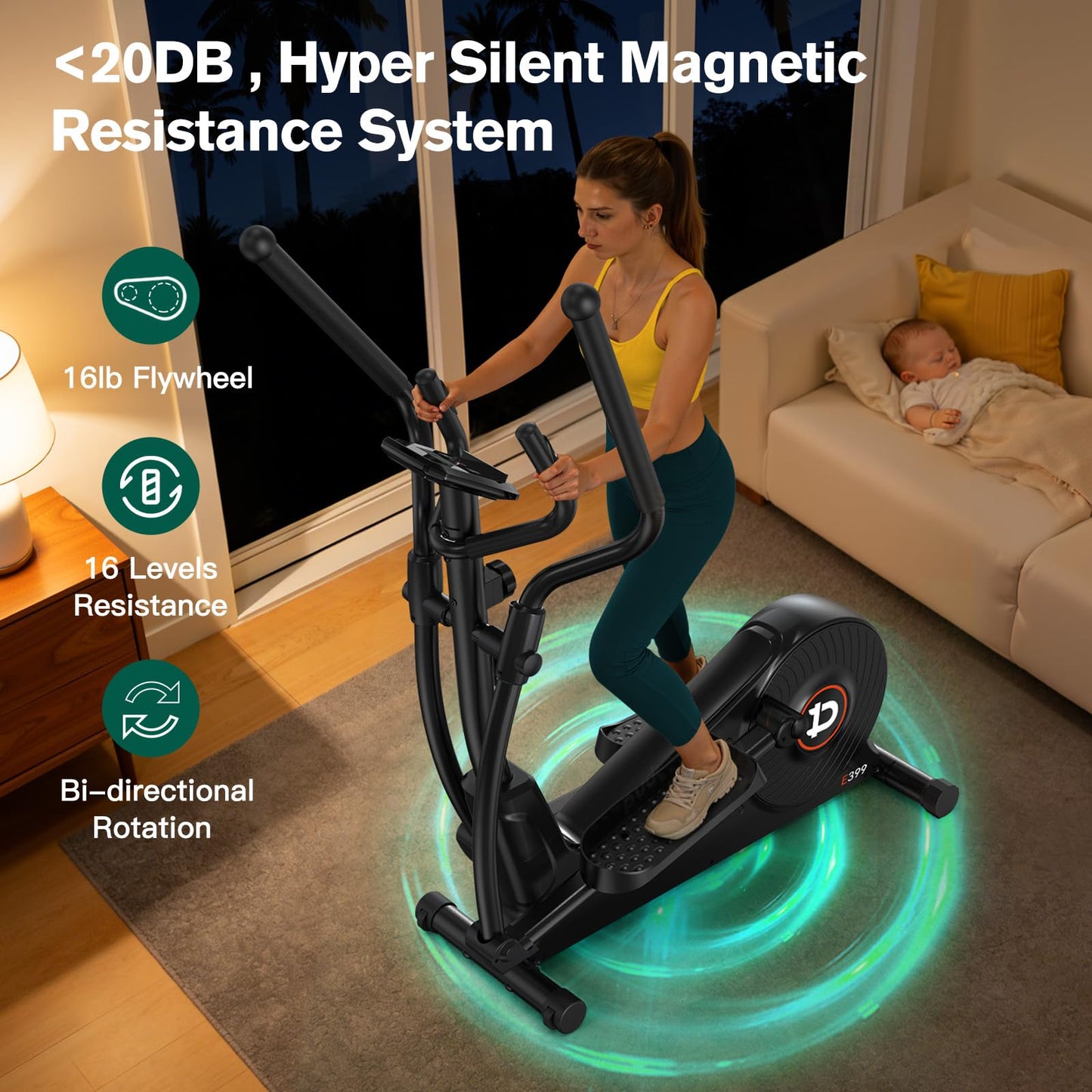 pooboo Elliptical Machine, Elliptical Exercise Machine with 16-Level Resistance&Quiet Magnetic Driving System