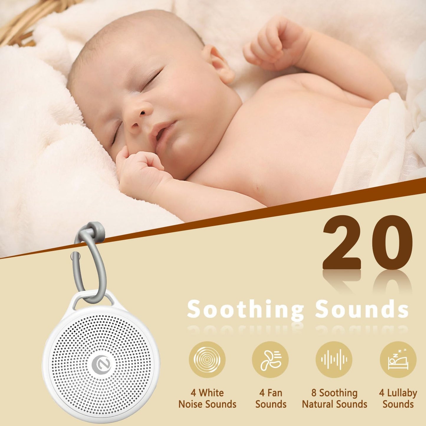 Nytpal Portable White Noise Sleep Sound Machine for Home and Travel. Perfect for Your Sleeping Baby with a dimmable Night Light and Long Battery Life. Baby Essential Adult/Child Lock Feature