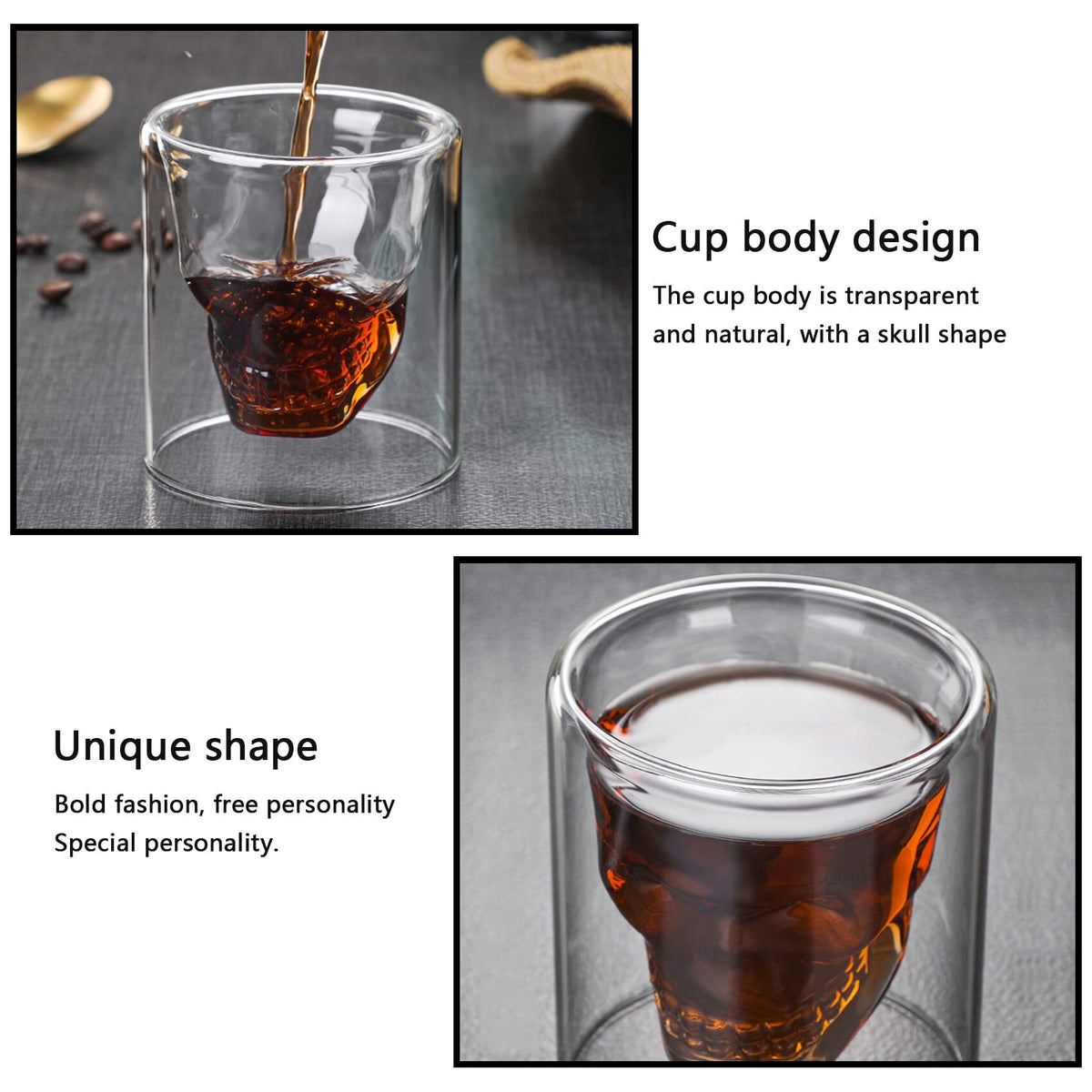 DSYJ skull cup, skull shot glass, Party Drinking Whiskey Brandy Liquor Decor 75 ML/2.64oz Set of 4