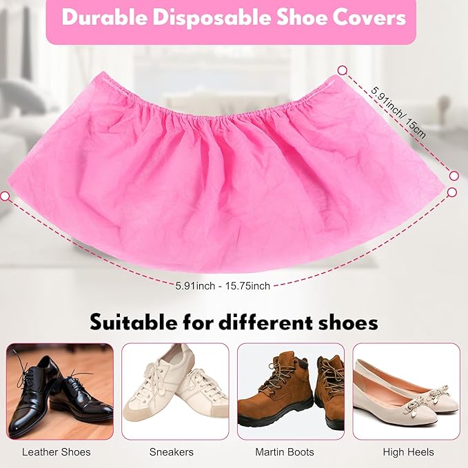 Vabean 1000 Pcs Disposable Shoe Covers Boot Cover Waterproof Nonslip Shoe Protector Covers for Indoor Carpet Floor Workplace Protection, One Size Fit Most(Pink)