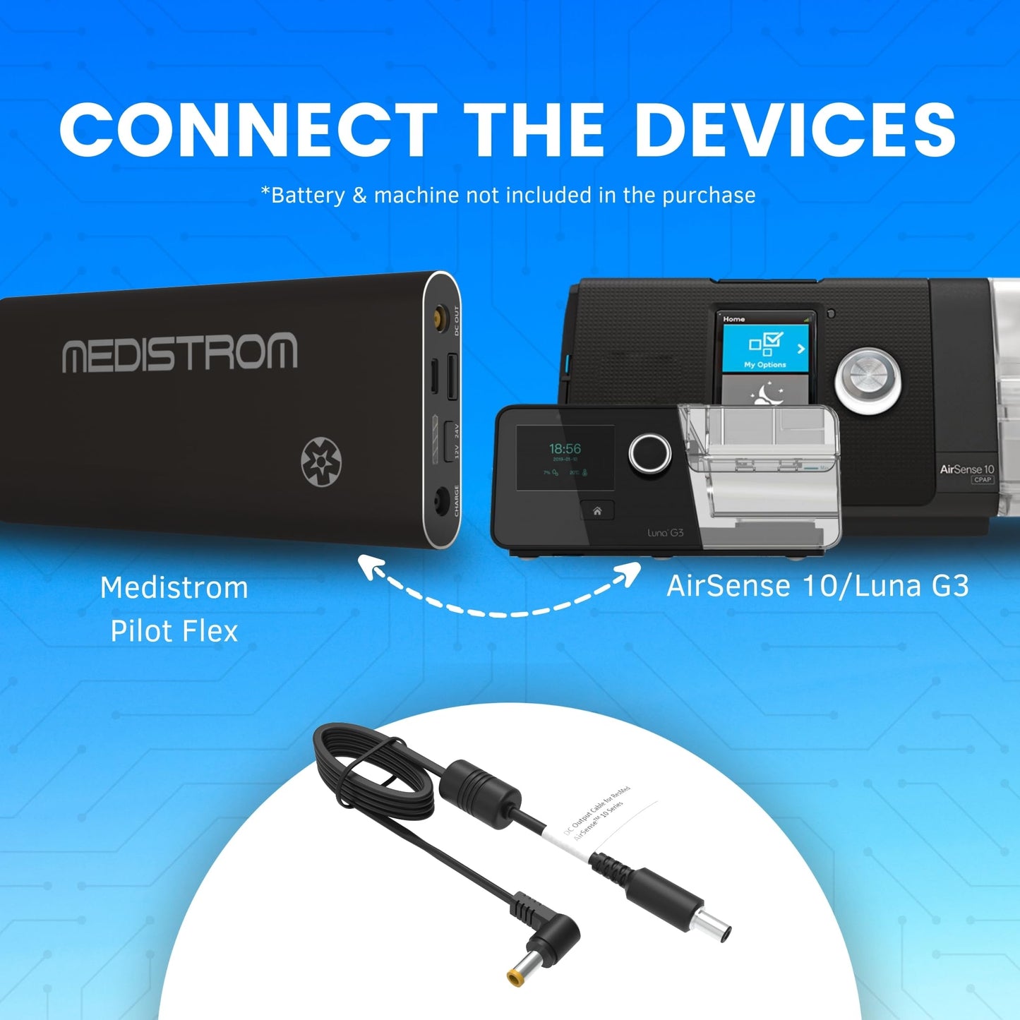 Medistrom Pilot-Flex Cable Kit Compatible with AirSense 10 and BMC Luna G3 CPAP Machine - CPAP Power Supply, CPAP Accessories