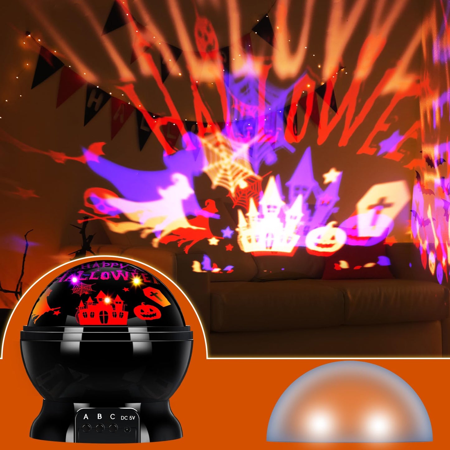 Rossesay Halloween Projector Lights Indoor Happy Halloween Projection Light LED Spooky Pumpkin Ghost Spider Decorative Outdoor Lighting Projectors for Party Holiday Garden Landscape