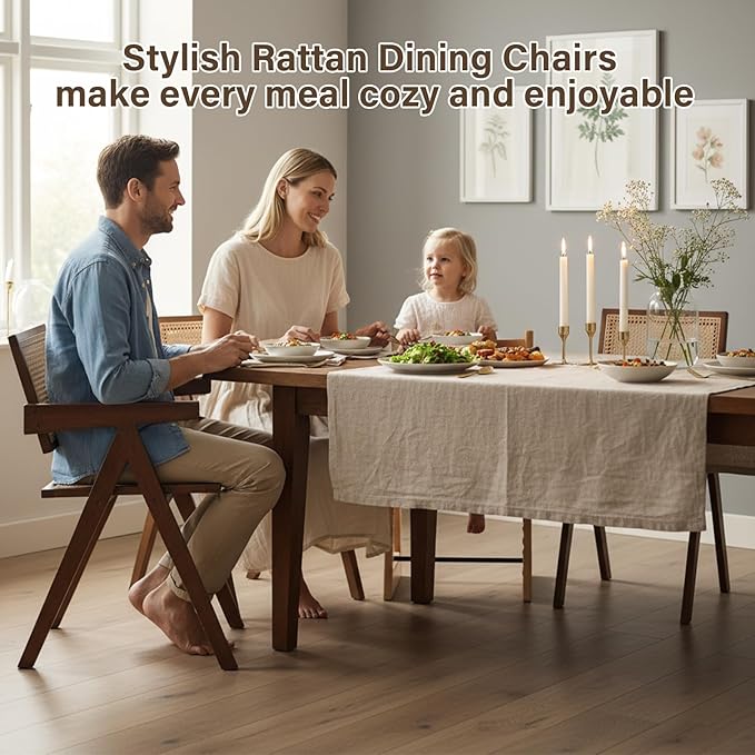 Furlide Rattan Accent Chairs, Modern Mid Century Dining Chairs Set of 2, Comfy Armchairs, Outdoor Rattan Chairs with Armrest for Bedroom Living Room Reading Room Dining Kitchen, Brown