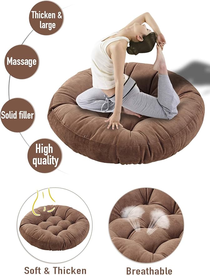 Tiita Round Chair Cushions 22x22 Inch Outdoor Seat Pads Set of 2 Throw Floor Pillows for Adults Sitting Patio Garden, Coffee