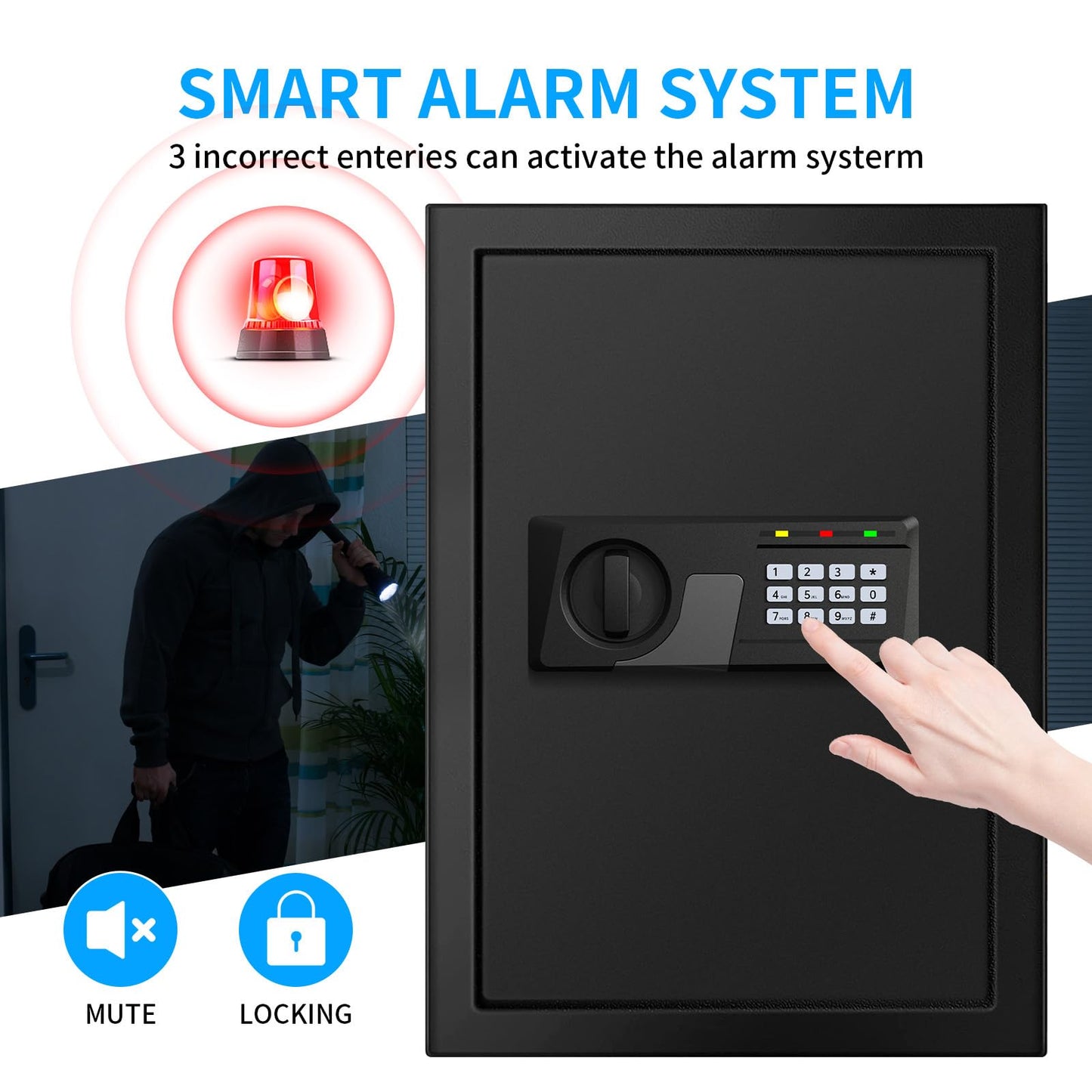 3.3 Cuft Large Fireproof Safe for Home, Home Safety Box Fireproof Waterproof with Electronic Keypad and Spare Keys, Anti-theft Digital Security Safe for Money Firearm Medicine Valuables