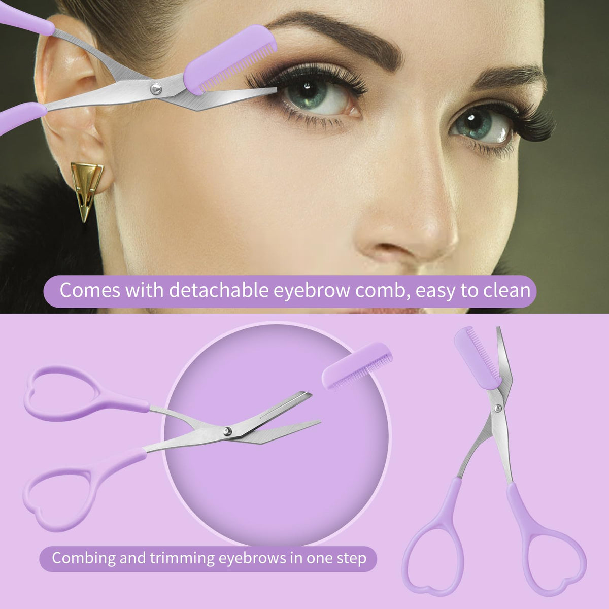 Eyebrow Scissors with Eyebrow Razor,Eyebrow Trimmer with Comb,Non Slip Finger Grips Trimmer Eyebrow Scissors, Hair Removal Beaut