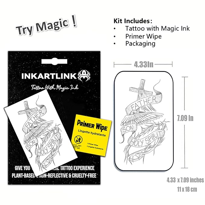 INKARTLINK Semi Permanent Tattoo, extra large male arm party tattoo, beautiful and realistic design, fun tattoo experience, cruelty-free, non-reflective, waterproof (Faith)