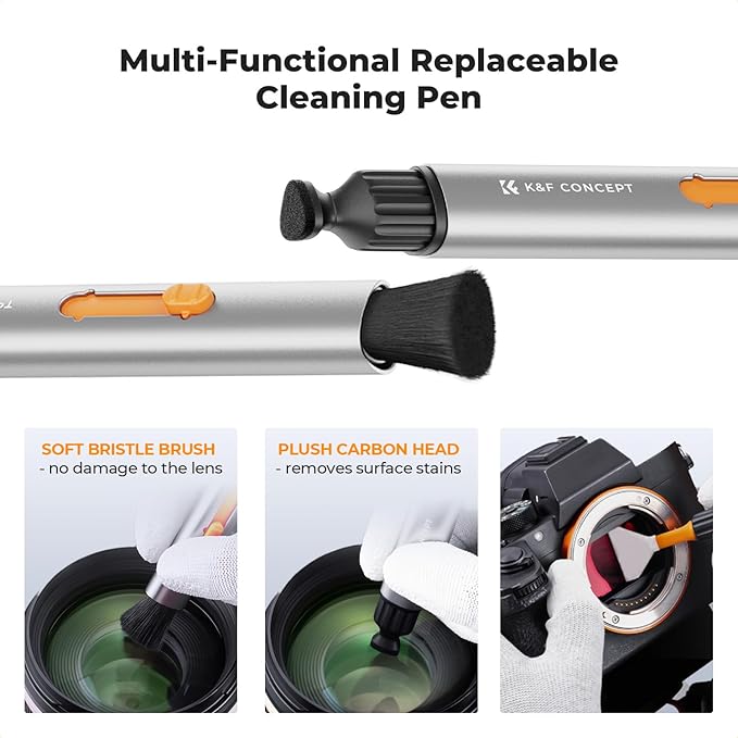 K&F CONCEPT 23 in 1 Camera Lens Cleaning Kit for DSLR Filter with Replaceable Cleaning Pen+Air Blower+Cleaning Liquid+Cleaning Cloth*2+Full-Frame Swab*10+Vacuum Cleaning Cloth*6+Anti-Static Gloves