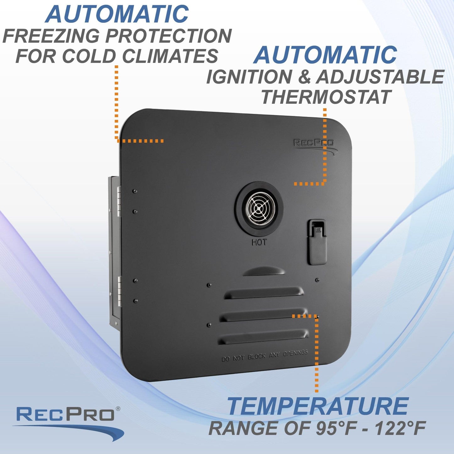 RecPro RV Tankless Water Heater | On Demand Hot | 42,000 BTU | Gas Water Heater | Remote Control Included (15" x 15" Door Size, Black)