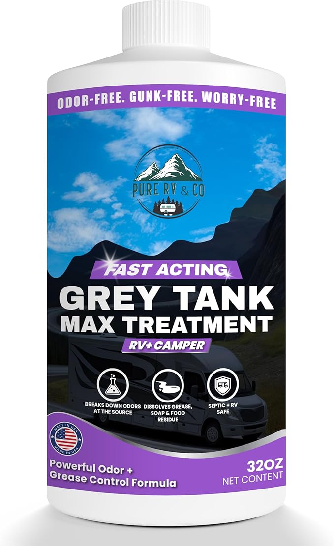 Grey Water Tank Treatment, 32oz | Fast-Acting RV Holding Tank Treatment | Camper Toilet & RV Black Tank Cleaner | Enzymatic Odor Eliminator | Safe for Septic & Marine Systems